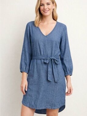 J. Crew Blue Chambray V-Neck Long Sleeve Dress Size XL